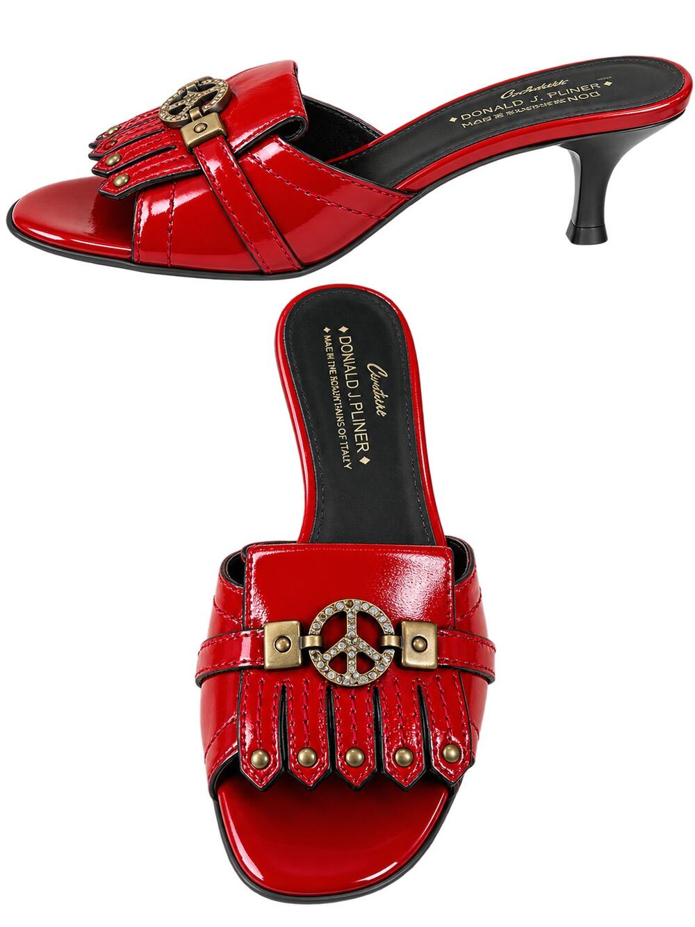 Donald Pliner Red Patent Leather Slide Shoe New Rhinestone Peace Sign NWT $275 6
